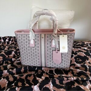 Tory Burch Gemini link canvas, small tote in coastal pink Gemini link